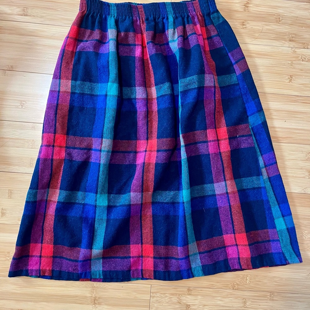 Vintage Wool Plaid Multicolor Women's Skirt